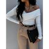 New Solid Color Fashionable and Sexy Off-the-shoulder Long-sleeved Women's T-shirt Popular Temperament Charming Women's Top