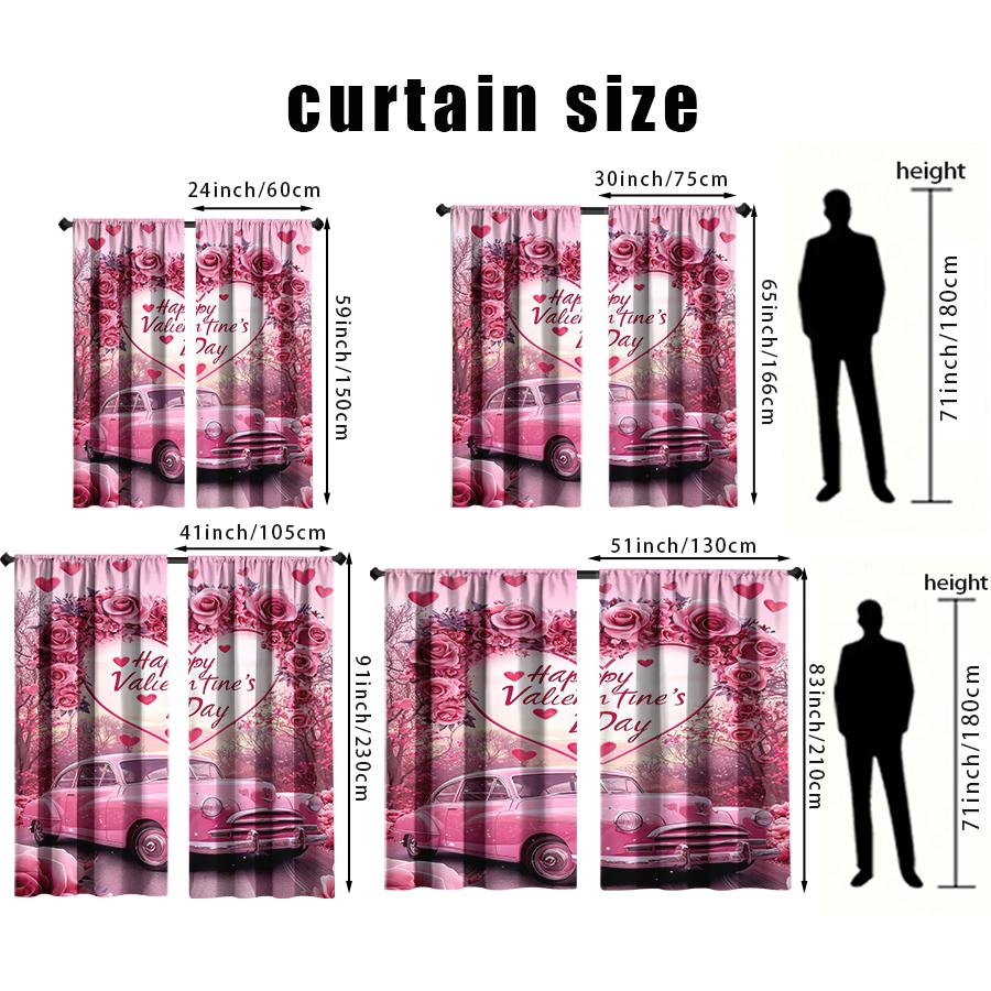 2 Stück puderfarben floral retro Auto Valentinstag Verdunkelungsvorhänge süßer Stil Schlafzimmer Wohnzimmer Stangentasche Dekoration