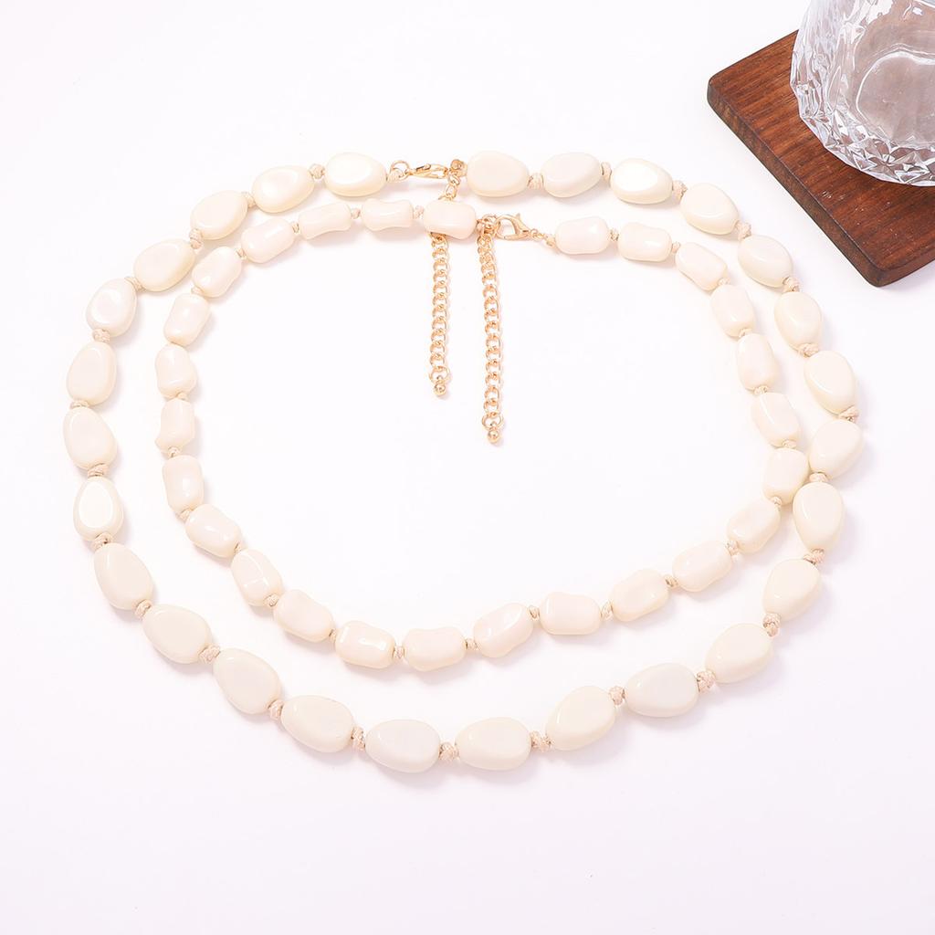 Trendy Personality Retro Irregular Geometric Oval Double Beaded Necklace Ins Style Casual Commuter Women's