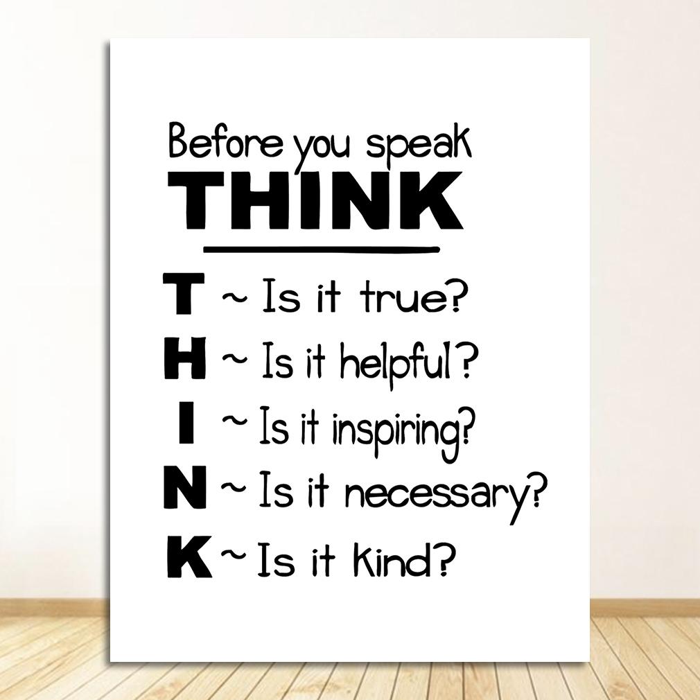 Print Poster , Think Before You Speak Quote Canvas Painting School Classroom Wall Art Decor Motivational
