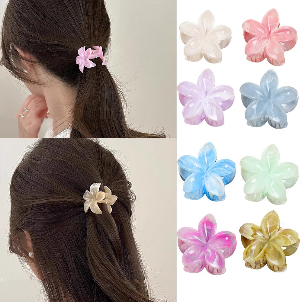 Hawaiian Gradient Hair Clips Marble Flower Hair Claws Women Small Size Fashion Headwear Hairpin Crab Barrette Hair Accessories