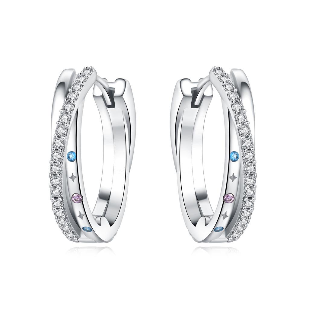 Exquisite Colorful Zircon Hoop Earrings for Women Copper Silver Plated Earrings Jewelry for Wedding Engagement Party