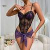 Leopard Print Lace Patchwork Push-up Lingerie Bodysuit with Apron Set