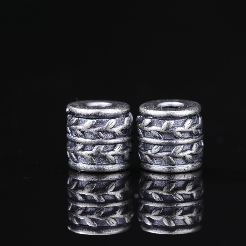 Antique-Finish Vajra Scepter Beads: Color-Preserving Silver Six-Syllable Mantra Spacer for DIY Tibetan Bracelets