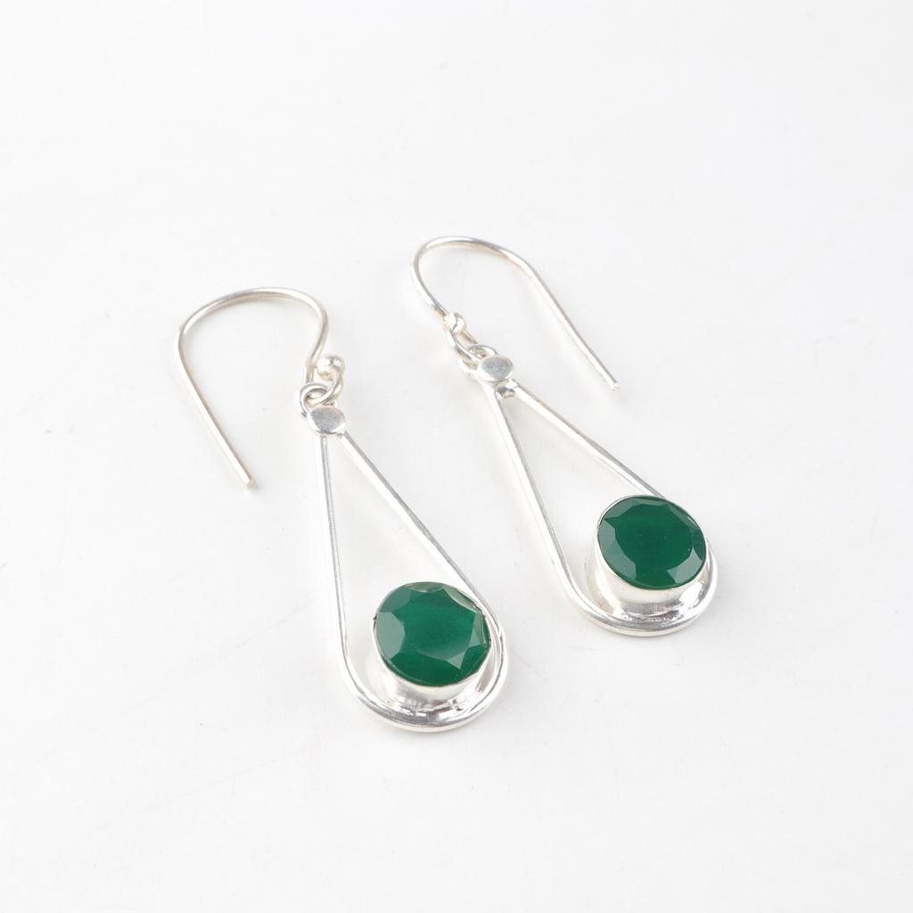 Green Onyx Gemstone 925 Sterling Silver Jewelry Handcrafted Women Earrings 1.76" EE-126-18