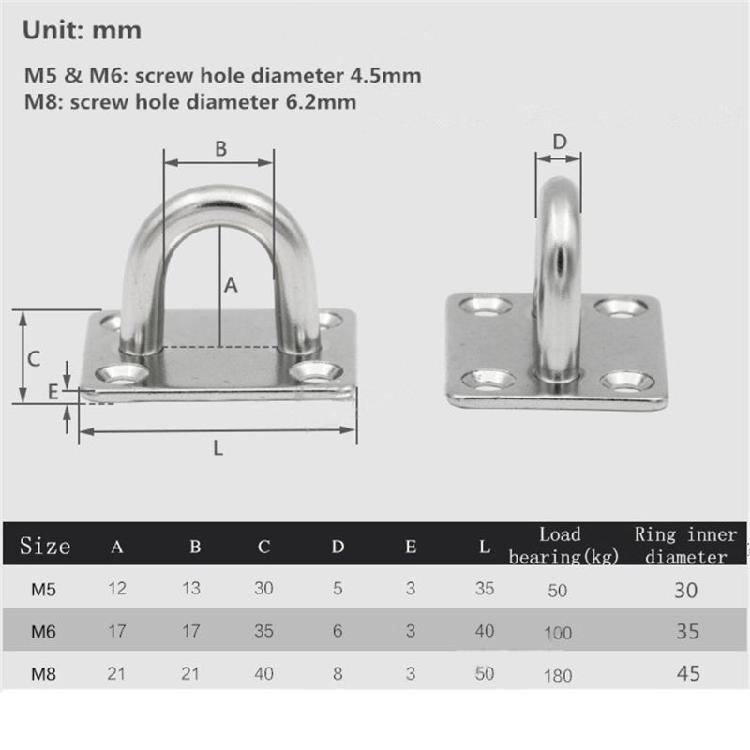 Square Pad Eye Plate Eye Hook Kit for Marine Boat Industrial Uses Applications