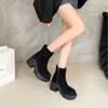 Inner heightening super thick-soled suede Martin boots women's autumn and winter new elastic thin velvet high-heeled short boots