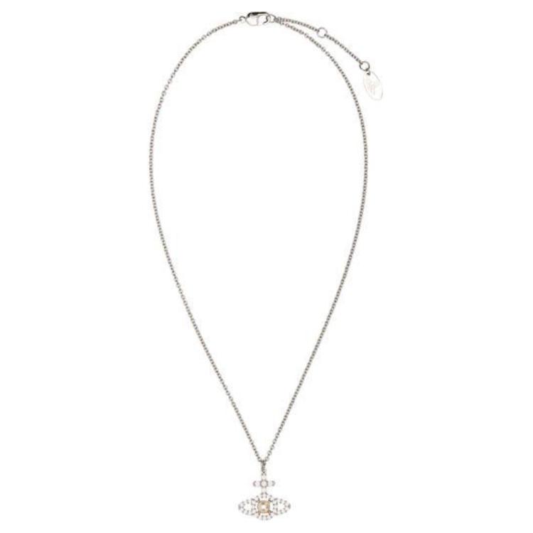 Vivienne Westwood Logo Engraved Design Brass Necklace Women necklace Silver 630203AR02P132SMP132 F,Silver