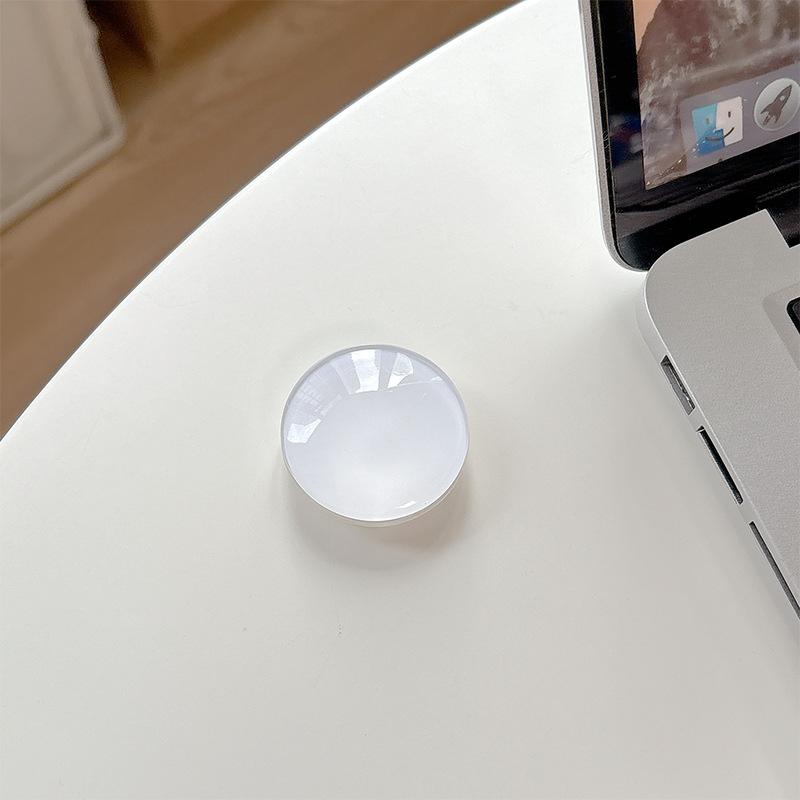 Crystal Glass Round Solid Color Paste Desktop Bracket Retractable Mobile Phone Airbag Bracket Lazy Simple Ring white stand