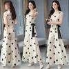 Women's Fashion Chiffon Sport Suit Summer Polka Dot Wide Leg Pants Crop Top Two Piece Set for Women Plus Size Clothing