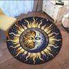 Sun Moon Face Mandala Round Rug Cosmic Art Bohemian Decor Golden Silver Celestial Pattern Yoga Meditation Floor Mat