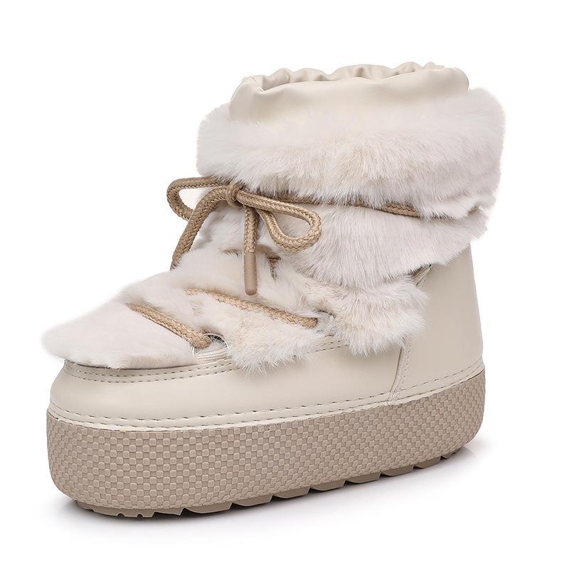 Snow Boots Women'S Thick-Soled Short Boots Imitation Rabbit Fur Short Boots Warm Winter New Waterproof Boots