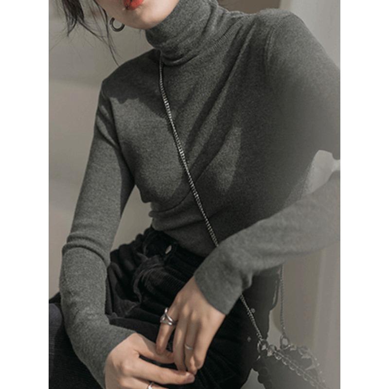 High-collar Knitted Bottoming Shirt Women's Fall and Winter Soft Slim Temperament Within The Sweater Ride
