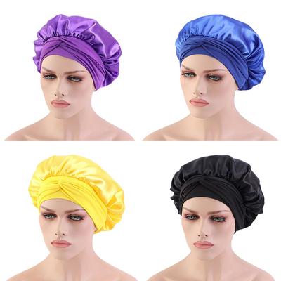 Hairdressing Cap Wide Edge Nightcap Satin Cap Shower Ribbon Round Artificial Silk Cap Tam-O'-Shanter
