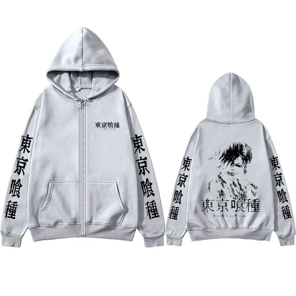 Anime Tokyo Ghoul Kaneki Ken Face Graphic Zipper Hoodie Unisex Casual Fleece Cotton Zip Up Jacket Cartoon Fashion Zip Up Sweatshirt