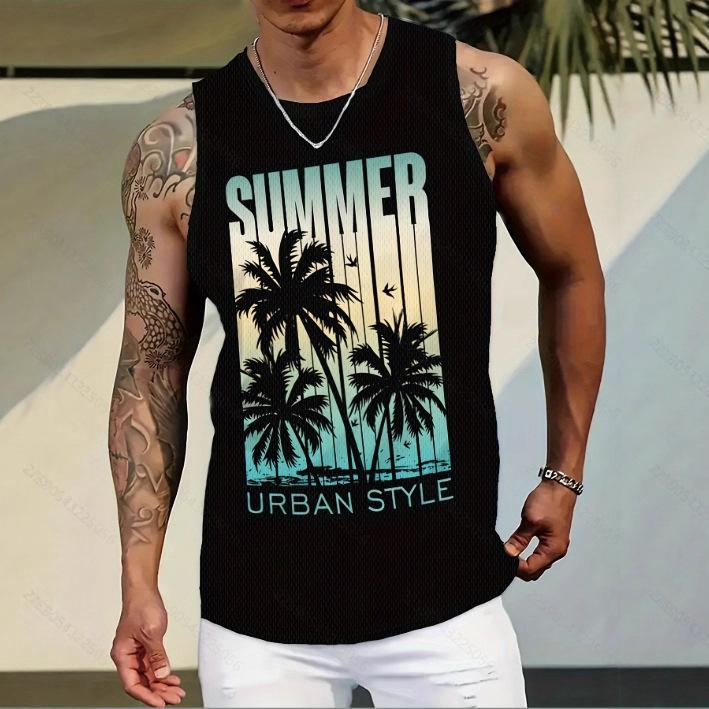 New Fashion Casual Versatile High-quality Graffiti Style Men's Round Neck Vest Outdoor Sports Fitness Comfortable Breathable Vest