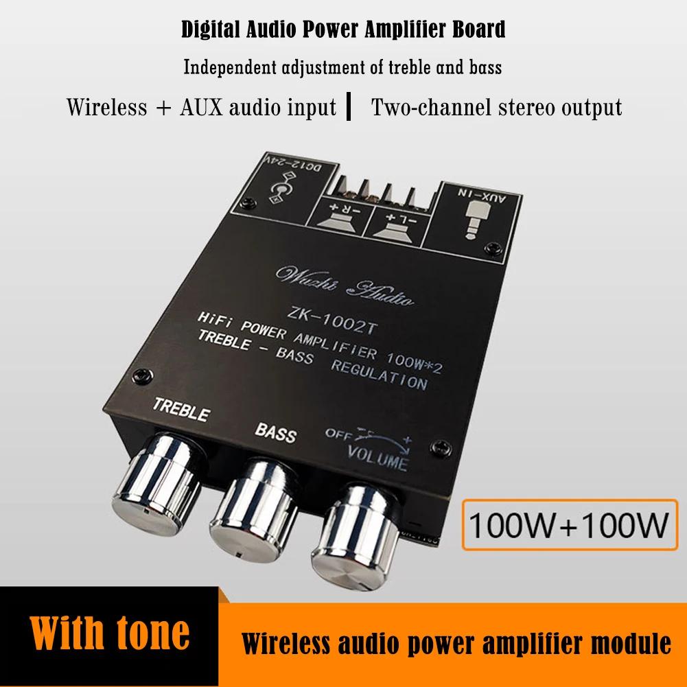 ZK-1002T Bluetooth-Compatible Amplifier HIFI 2.0 Channel 100Wx2 Audio Module Kit Adjustment Subwoofer Amplifier Board Channel