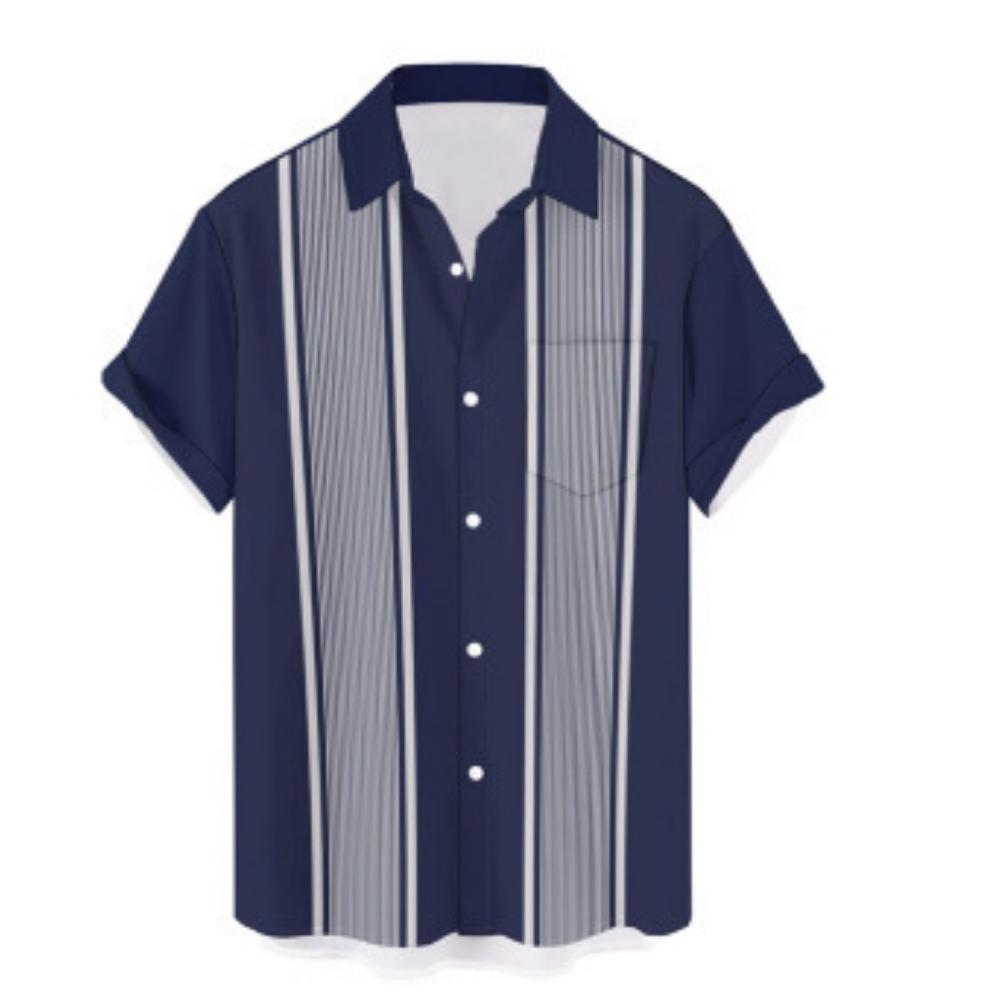 

Men s Contrast Stripe Short Sleeve Shirt Casual Lapel Loose Top 6XL
