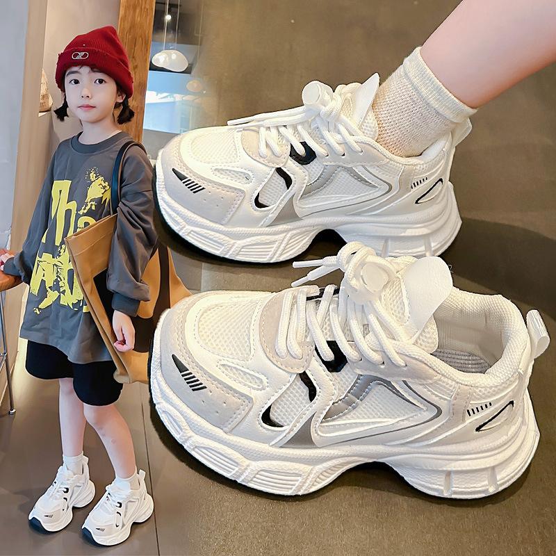 

Trendy Dad Shoes for Girls, New Summer Versatile White Shoes, Popular Mesh Breathable Casual Sports Mesh Shoes, Single Shoes 33-38Please order six pai бежевый