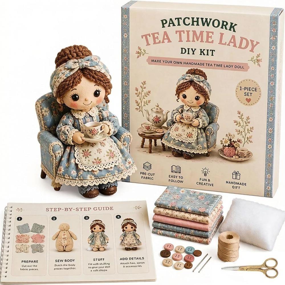 Knitting Grandma Sewing Lady Patchwork DIY Collection Kit Fabric Sewing Kit  for Adults Beginners