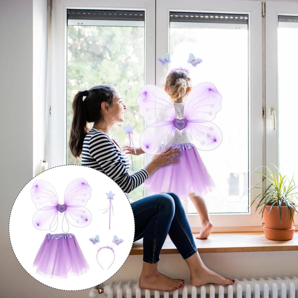CALLARON Fairy Cosplay Set Angel Wings Cosplay Kids Lovely Angel Angel Wings Angel Ring Heart Stick Costume Accessories Unisex Purple 42x33cm Purple