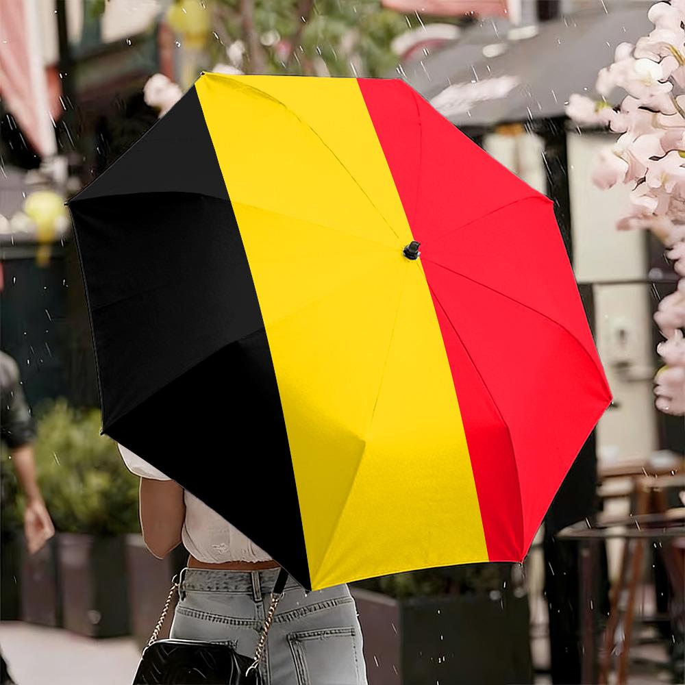 Ombrello Pieghevole Automatico Stampa a Strisce Verticali Nero Giallo Rosso Bandiera del Belgio Impermeabile Antivento Compatto per Viaggio