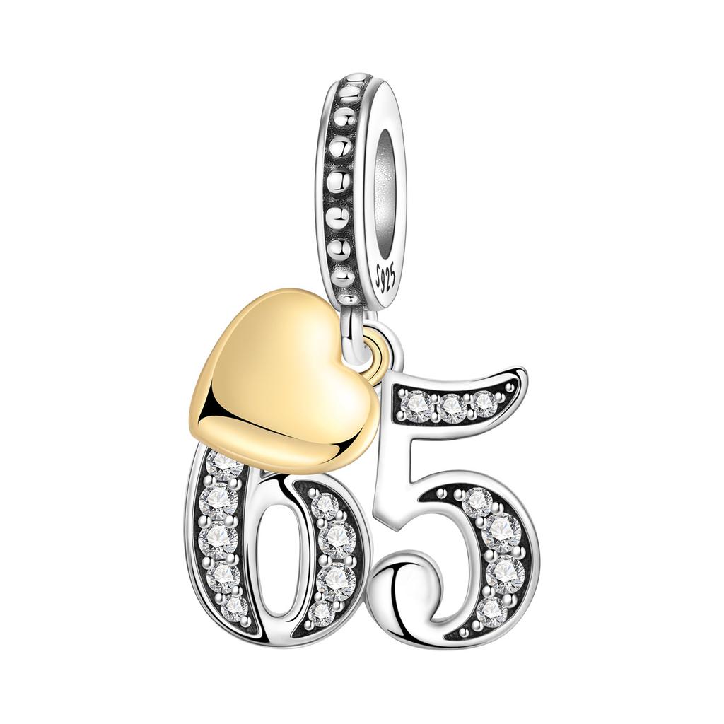 Orstarry S925 Silver Lucky Number 10,15,18,20 Heart Charm Anniversary Celebration Pendant DIY Jewelry Making