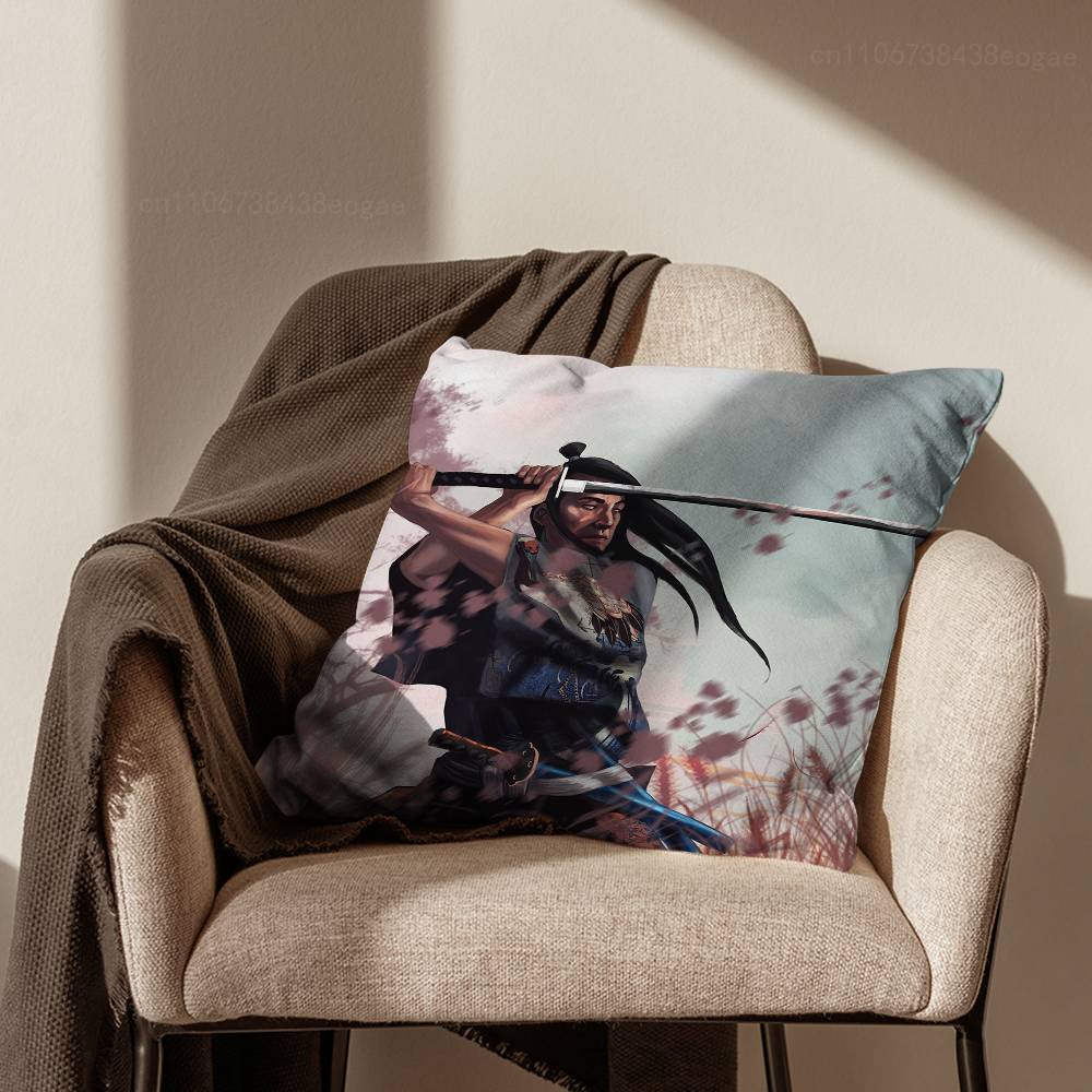 S-Samurai Warrior Geisha  Throw Pillow Case For 45*45cm,55*55cm,30*30cm For Home Bedroom Decoration And Protector