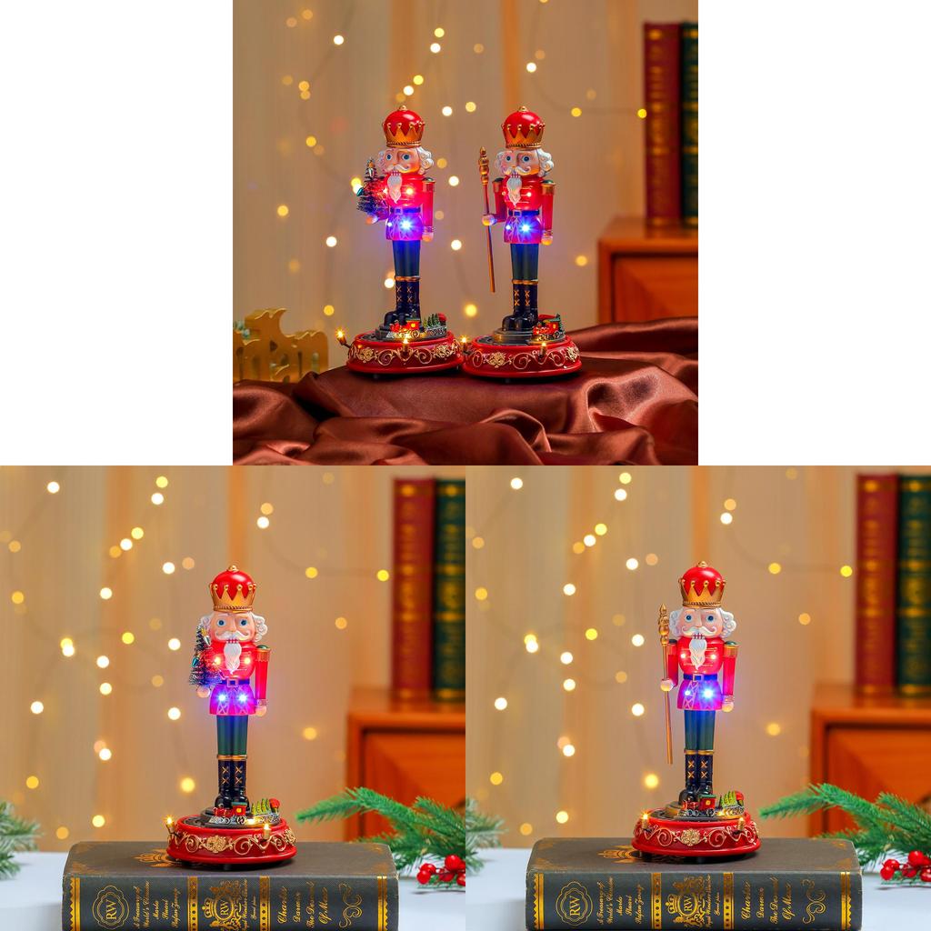 Christmas Music Rotating Nutcracker Figurine With Led Lights For Holiday Decor