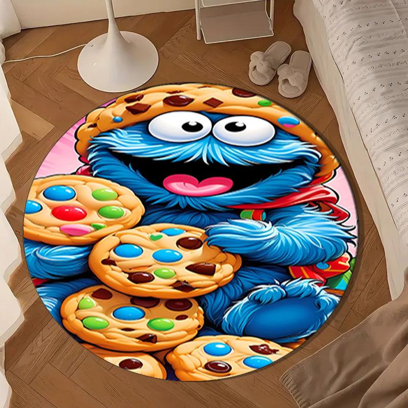 Elmo And Cookie Sesame Friends Round Rug for Livingroom,Bedroom, Palyroom, Chair Rug, Area Rug, Circle Carpet, Large Size Decor Fan Christmas Gift