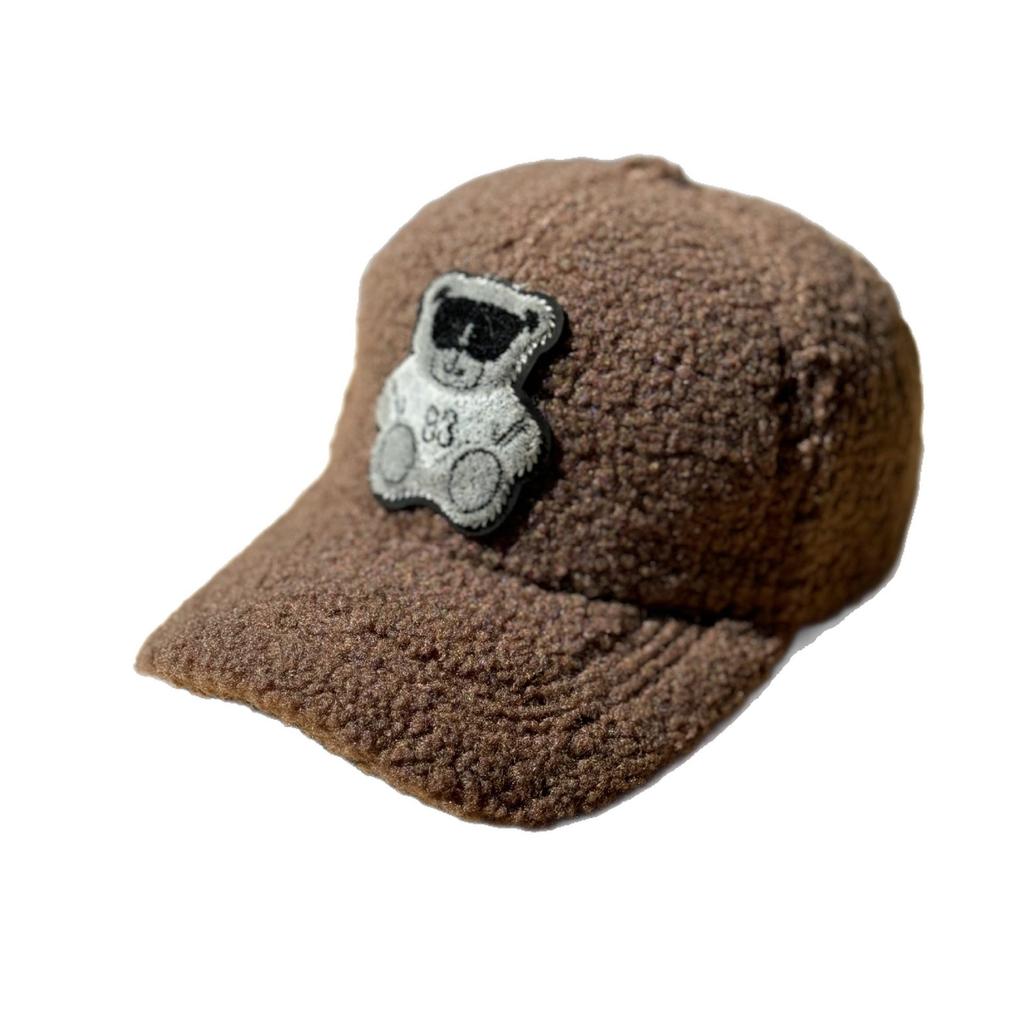New Autumn and Winter Warm Patch Cartoon Plush Peaked Cap for Men Korean Version Versatile Cute Bear Baseball Hat for Women