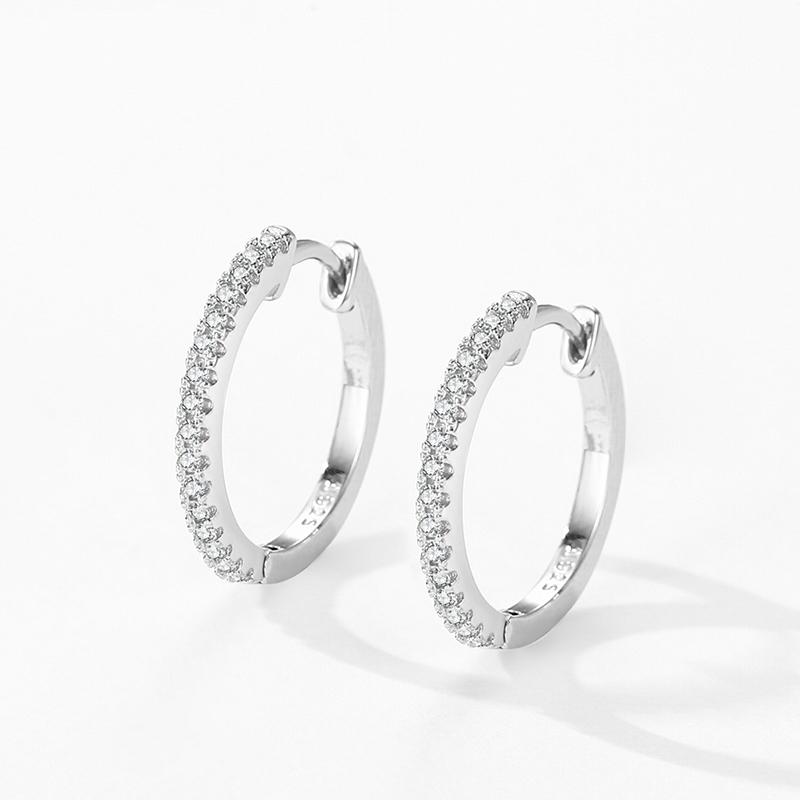 Ailmay Real 925 Sterling Silver Fashion Circle Dazzling CZ Hoop Earrings Buckle for Women Luxury Wedding Statement Jewelry Gifts