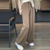 Women's 100% Pure Wool Wide Leg Knitted Pants - High Waist, Thickened, Casual, Long, Autumn/Winter Wear, Cashmere, Straight Leg.