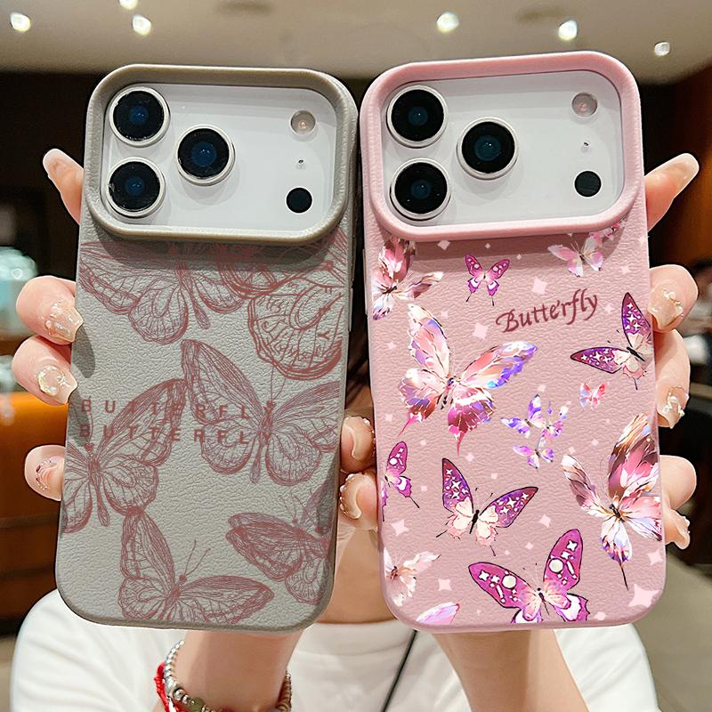 Fantastic Butterfly Print Case For iPhone 17 18 Pro Max Leather Texture Silicone Cover For iPhone 16 15 14 13 Pro Max 17E