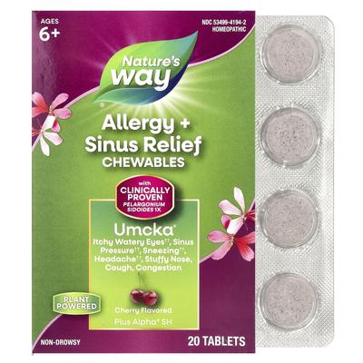 Umcka®, Allergy + Sinus Relief Chewables, Ages 6+, Cherry, 20 Tablets