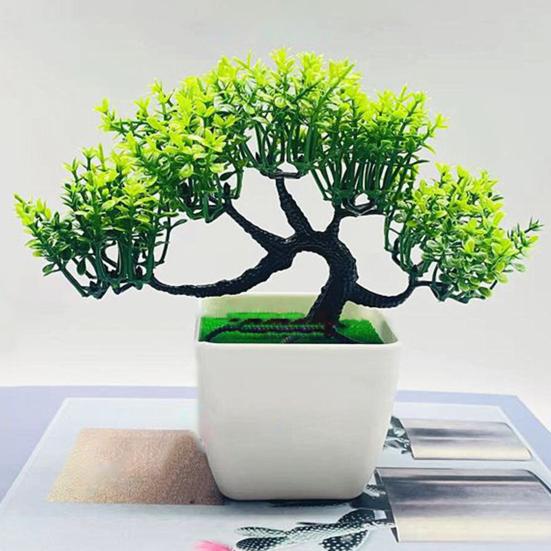 Artificial Bonsai Realistic Looking Geometric Shape Potted Unfading Not Withered Maintenance Free