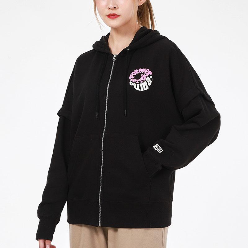 Puma Two-Piece Splice Sports Knit Hoodie Women Outerwear Black 531602-01