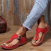 2024 Sommer Damen Keilsandalen Premium Orthopädische Offene Zehensandalen Weibliche Vintage Anti-Rutsch Leder Casual Plateau Retro Schuhe