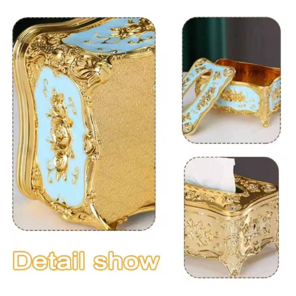 Light Luxury Tissue Box Holder Rose Pattern Tissue Dispenser Creative Paper Storage Box Office