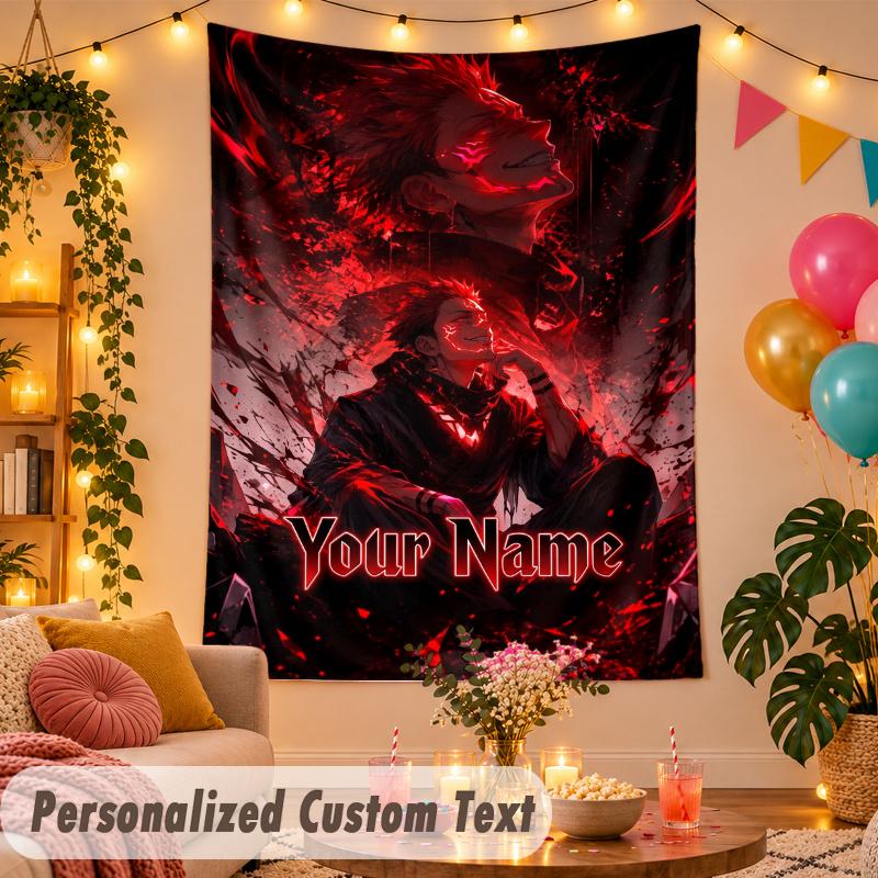 Ryomen Sukuna Personalized Wall Tapestry Custom Name Text Polyester Hanging Decor Home Room