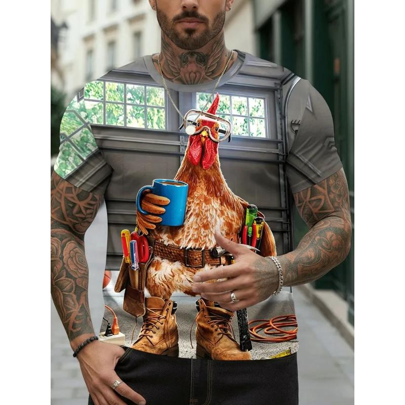 Fashion Men's Crew Neck Short Sleeve 3D Casual Color Printing Casual Short Sleeve Crew Neck T-Shirt