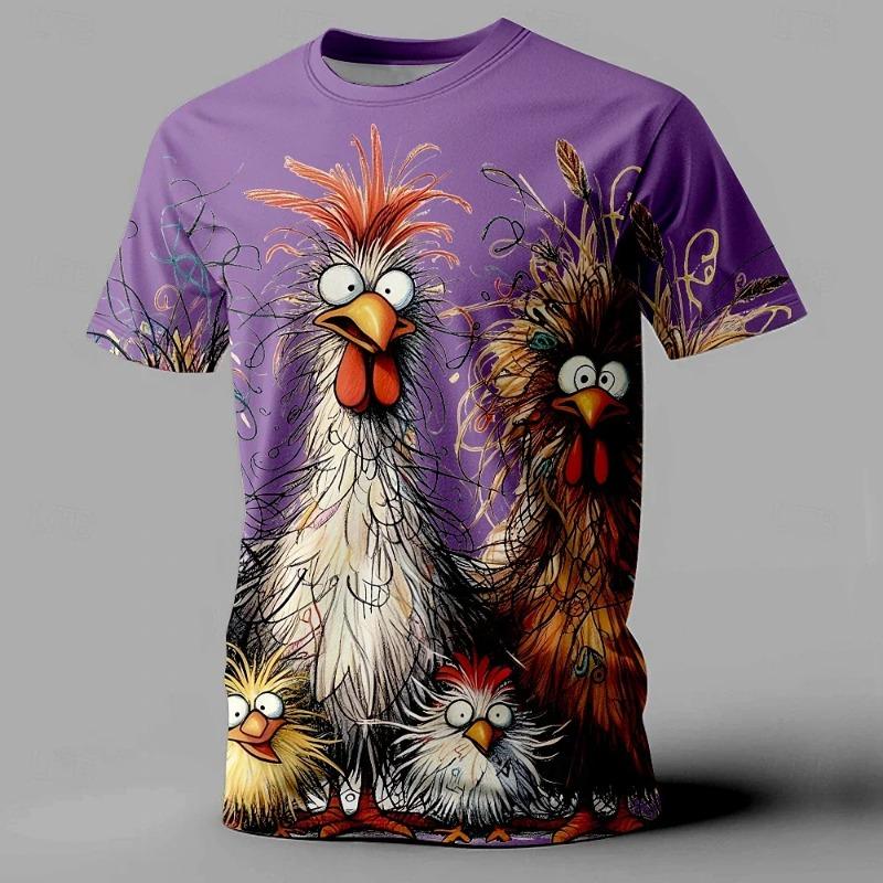 Funny Men's T Shirt Animal Chicken Print Summer Casual Short Sleeve Tee Street Fashion O-Neck Pullover Men's Oversized Clothing