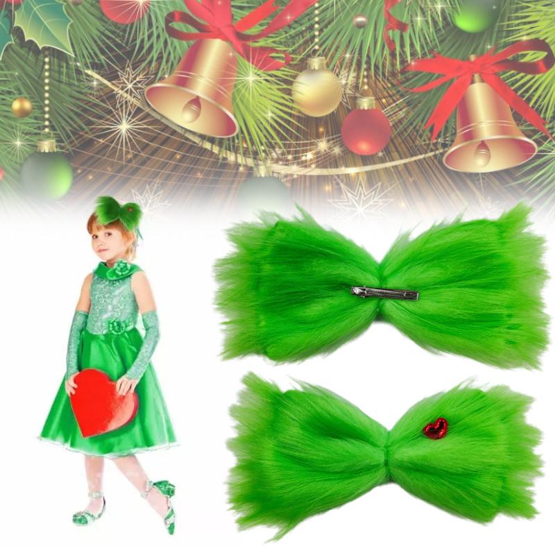 Green Large Furry Hair Bow Christmas Hair Clip Women Girl Costume Party