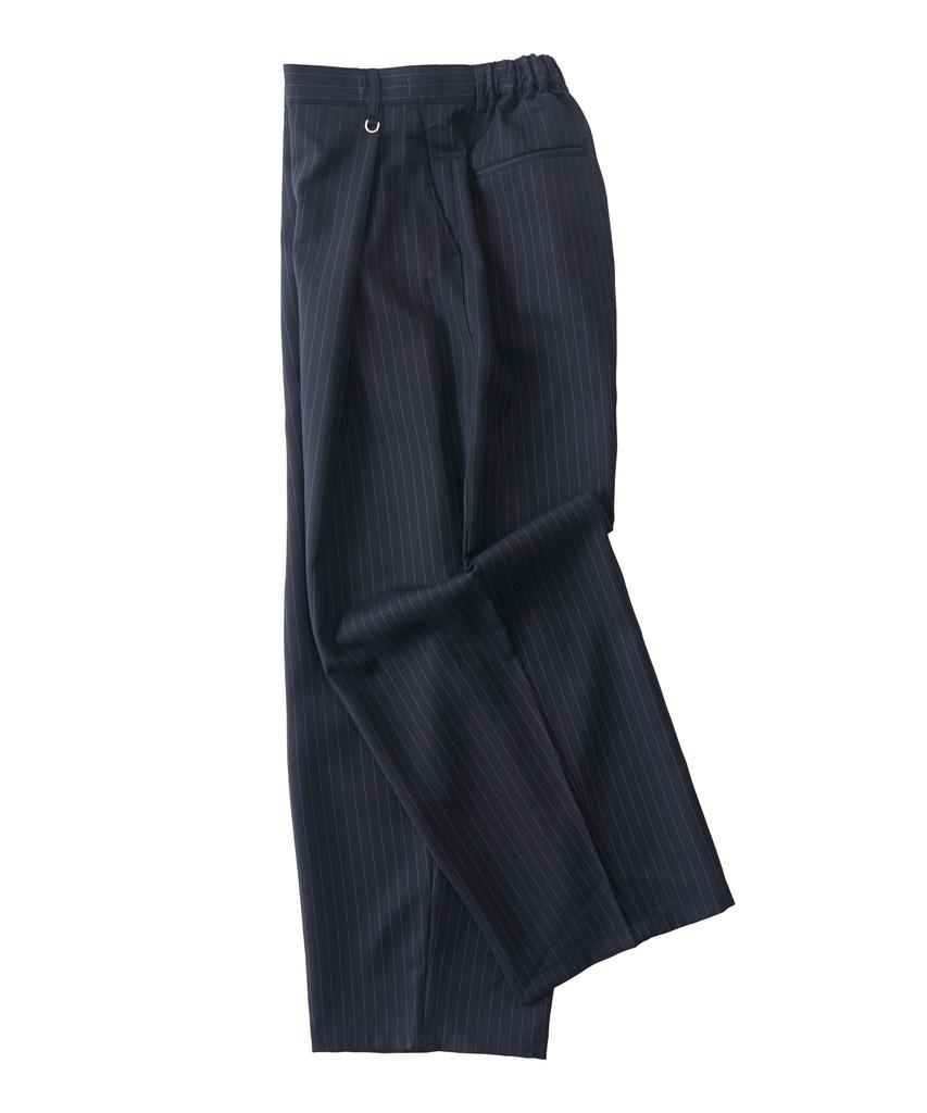 ANALOG MOOD Striped Back-Banded Wide Slacks (Navy)