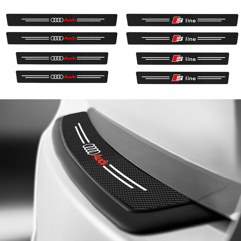 4PCS Carbon Fiber Leather Car Door Sill Protector Sticker Decoration Decal For S1 SLINE A3 8P S3 A4 B6 B7 A6 C5 C7 A5 Q3 Q5 Q7