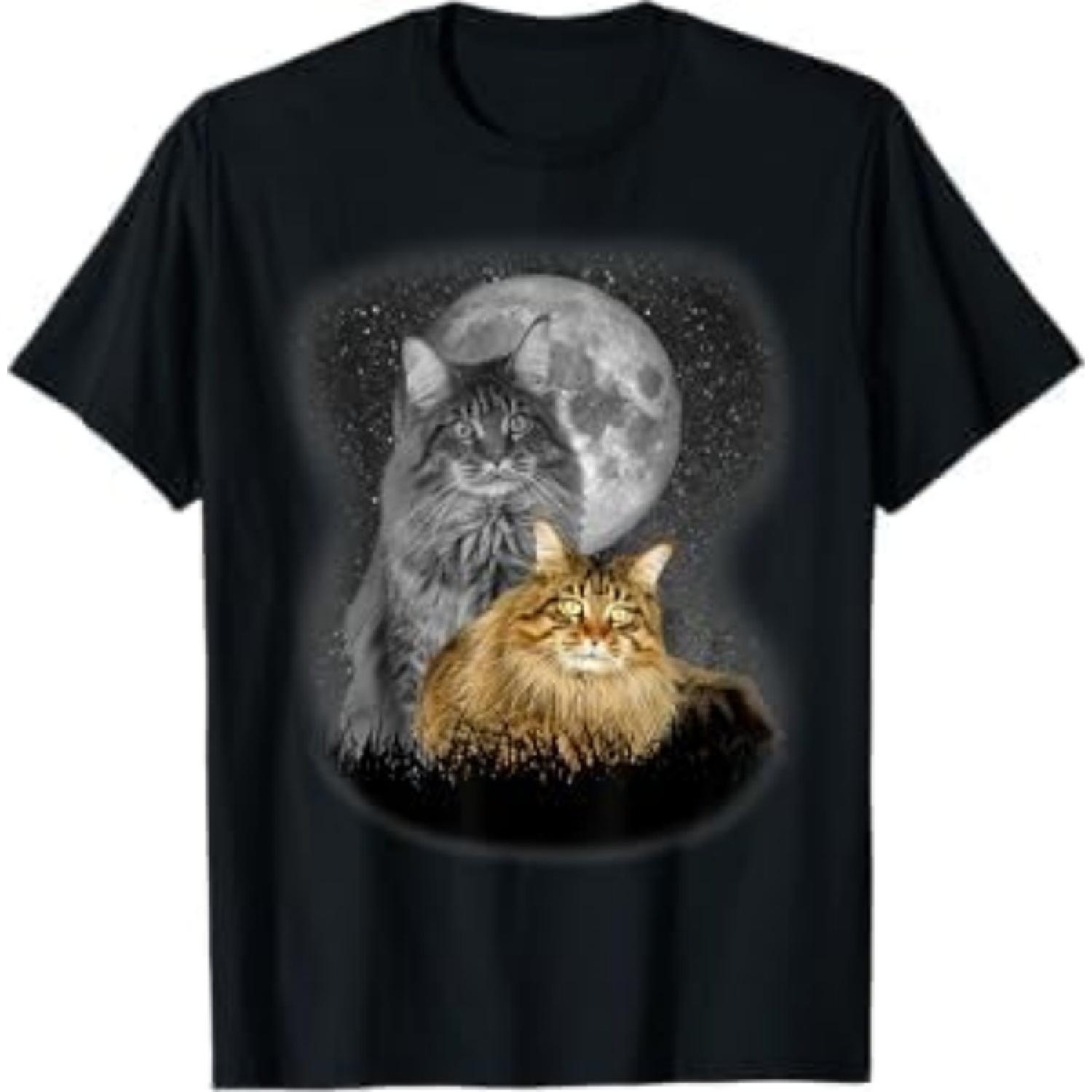 Funny Cute Maine Coon Cat with Moon Maine Coon Cat Lovers T-Shirt D91 Mens Womens Tank Top Sweatshirt Hoodie Black S