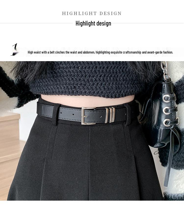 2025 Autumn/Winter Women's High-Waist Grey Wool Pleated Mid-Length A-Line Skirt