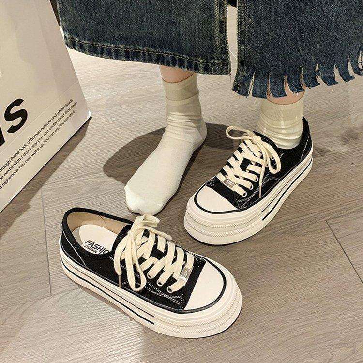 Retro Red Canvas Shoes Women's Thick Bottom  Spring and Autumn New Breathable Soft Bottom Wild Casual Low-Top Sneakers Fashion