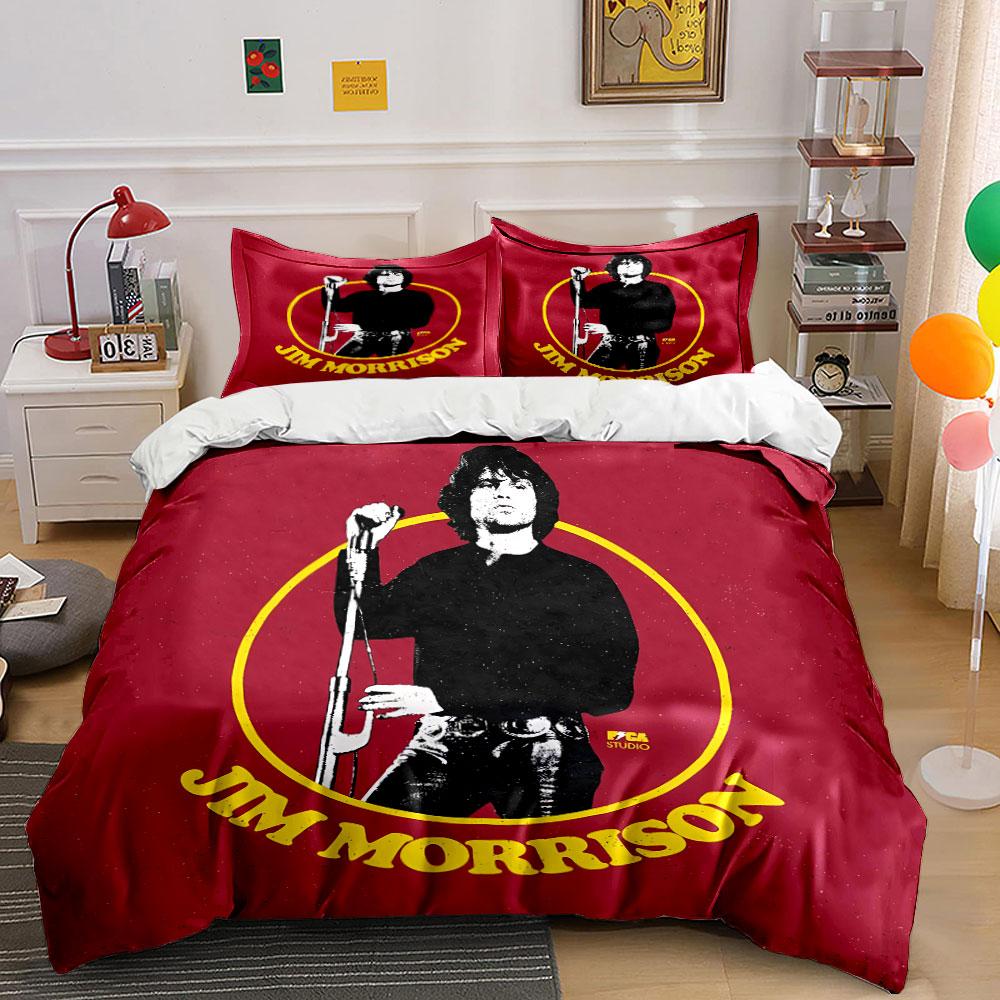 Jim Morrison Red Retro Print Bedding Duvet Cover Set Duvet Cover Pillowcases (1*Duvet Cover 2*Pillowcases, without duvet insert)
