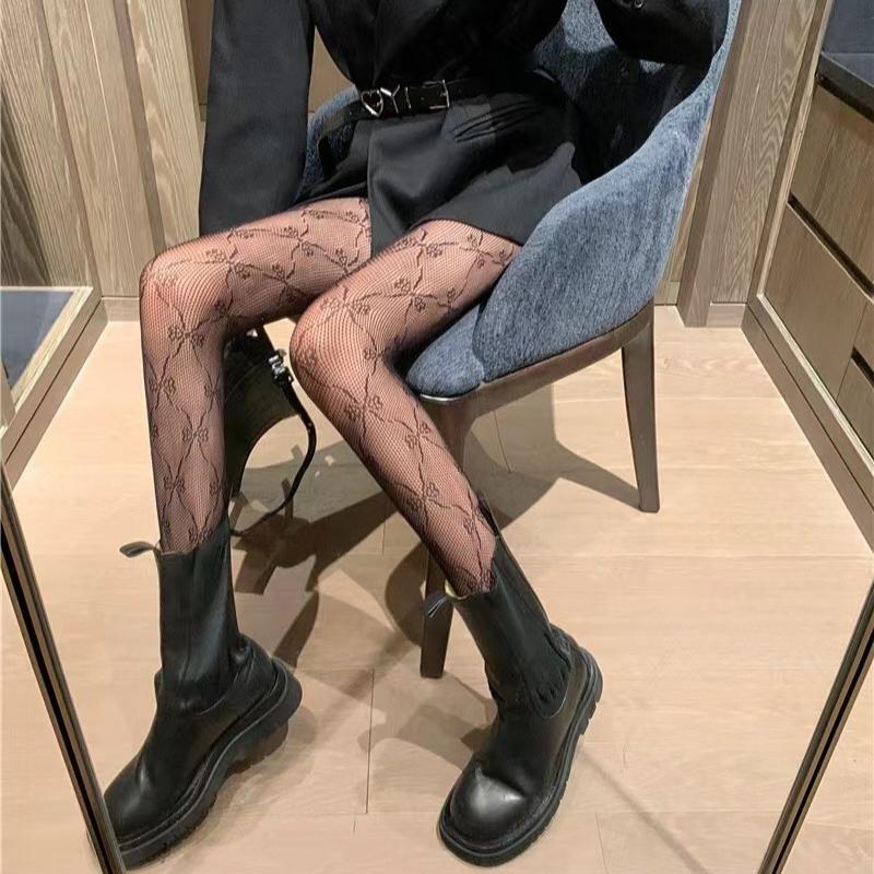 Hollow Lace Mesh Stockings with Bottom Pantyhose Lolita Retro Floral Vine White Black Stockings for Women